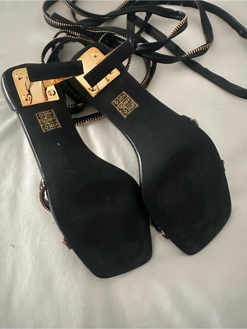 Jeffrey Campbell Black Sandals with Gold Accent Heel - Picture 11 of 12
